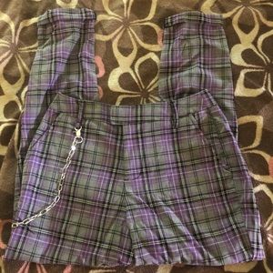 Purple and gray plaid pants w/ detachable chain